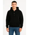 Erkek Kapüşonlu Hoodie Cepli Çıtçıtlı 3 İplik Pamuklu Sweatshirt - Siyah
