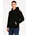 Erkek Kapüşonlu Hoodie Cepli Çıtçıtlı 3 İplik Pamuklu Sweatshirt - Siyah