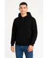 Erkek Kapüşonlu Hoodie Cepli Çıtçıtlı 3 İplik Pamuklu Sweatshirt - Siyah