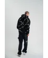 ERKEK Kapüşonlu Varak ve Pano Baskılı Hoodie  SweatShirt- Siyah