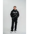 ERKEK Kapüşonlu Varak ve Pano Baskılı Hoodie  SweatShirt- Siyah