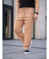 Erkek Keten Cepli Çıma Dikişli Jogger Buggy Pantalon Rahat Kalıp - Kahverengi