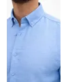 Erkek KETEN Kumaş Oversize Uzun Kollu Rahat Kalıp Gömlek - Açık Mavi