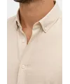 Erkek KETEN Kumaş Oversize Uzun Kollu Rahat Kalıp Gömlek - Bej