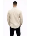 Erkek KETEN Kumaş Oversize Uzun Kollu Rahat Kalıp Gömlek - Bej