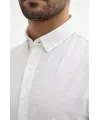 Erkek KETEN Kumaş Oversize Uzun Kollu Rahat Kalıp Gömlek - Beyaz