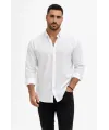 Erkek KETEN Kumaş Oversize Uzun Kollu Rahat Kalıp Gömlek - Beyaz