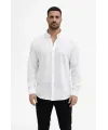 Erkek KETEN Kumaş Oversize Uzun Kollu Rahat Kalıp Gömlek - Beyaz