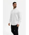 Erkek KETEN Kumaş Oversize Uzun Kollu Rahat Kalıp Gömlek - Beyaz