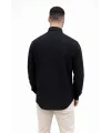 Erkek KETEN Kumaş Oversize Uzun Kollu Rahat Kalıp Gömlek - Siyah