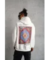 Erkek Kilim Desen Kapüşonlu Sweat- Beyaz