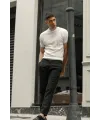 Erkek Kısa Kol Bisikilet Yaka Triko T-Shirt - Beyaz