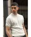 Erkek Kısa Kol Bisikilet Yaka Triko T-Shirt - Beyaz