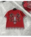 Erkek  Kısa kol Bisiklet Yaka Baskılı Oversize T-Shirt - Kırmızı