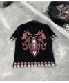 Erkek  Kısa kol  Bisiklet Yaka Baskılı Oversize T-Shirt - Siyah