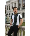 Erkek Kısa Kollu Polo Yakalı Blok Desenli Triko Bluz