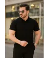 Erkek Kısa Kollu Yakalı çizgi Desenli Triko Bluz