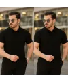 Erkek Kısa Kollu Yakalı çizgi Desenli Triko Bluz