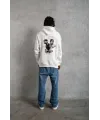 Erkek Kol Ve Etek Ribana Baskılı Kapüşonlu Sweat - Beyaz