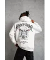 Erkek Kordon İpli Baskılı Kapüşonlu Sweatshirt - Beyaz