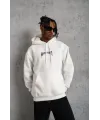 Erkek Kordon İpli Baskılı Kapüşonlu Sweatshirt - Beyaz