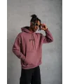 Erkek Kordon İpli Baskılı Kapüşonlu Sweatshirt - Gül Kurusu