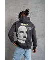Erkek Kordonlu Maske Baskılı Kapşonlu Sweat - Gri