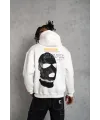 Erkek Kordonlu Maske Baskılı Kapüşonlu Sweat - Beyaz