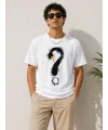 Erkek Kuğu Figürlü Soru İşareti Baskılı Tişört Kısa Kol T-Shirt - Beyaz