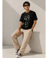 Erkek Kuğu Figürlü Soru İşareti Baskılı Tişört Kısa Kol T-Shirt - Siyah