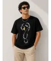 Erkek Kuğu Figürlü Soru İşareti Baskılı Tişört Kısa Kol T-Shirt - Siyah