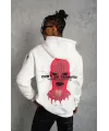 Erkek Maske Baskılı Kapüşonlu Sweat - Beyaz