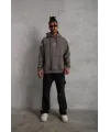 Erkek Maske Baskılı Kapüşonlu Sweat - Gri
