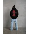 Erkek Maske Baskılı Kapüşonlu Sweat - Siyah