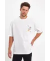 Erkek Melek Baskılı Oversize T-shirt - Beyaz