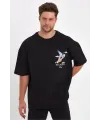 Erkek Melek Baskılı Oversize T-shirt - Siyah