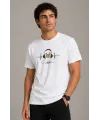 Erkek Müzik Temalı Baskılı Tişört Bisiklet Yaka Kısa Kol T-Shirt - Beyaz
