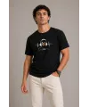 Erkek Müzik Temalı Baskılı Tişört Bisiklet Yaka Kısa Kol T-Shirt - Siyah