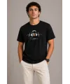 Erkek Müzik Temalı Baskılı Tişört Bisiklet Yaka Kısa Kol T-Shirt - Siyah