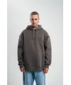 Erkek Nakış İşlemeli Kapşonlu Antrasit Sweatshirt Üç İplik Double Oversize- Füme