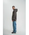 Erkek Nakış İşlemeli Kapşonlu Antrasit Sweatshirt Üç İplik Double Oversize- Füme