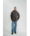 Erkek Nakış İşlemeli Kapşonlu Antrasit Sweatshirt Üç İplik Double Oversize- Füme