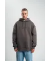 Erkek Nakışlı Kapüşonlu Oversize 3 İplik Pamuklu SweatShirt Hoodie - Füme
