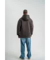Erkek Nakışlı Kapüşonlu Oversize 3 İplik Pamuklu SweatShirt Hoodie - Füme