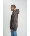 Erkek Nakışlı Kapüşonlu Oversize 3 İplik Pamuklu SweatShirt Hoodie - Füme