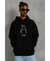 Erkek Nihilist Penguen Özel Tasarım Oversize Kapüşonlu Sweatshirt - Siyah