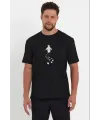 Erkek Nihilist Penguen Temalı Oversize Bisiklet Yaka Tişört - Siyah