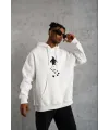 Erkek Nihilist Penguen Temalı Oversize Kapüşonlu Sweatshirt - Beyaz