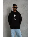 Erkek Nihilist Penguen Temalı Oversize Kapüşonlu Sweatshirt - Siyah