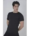 Erkek Omuz Fileli Slim Fit T-shirt - Siyah